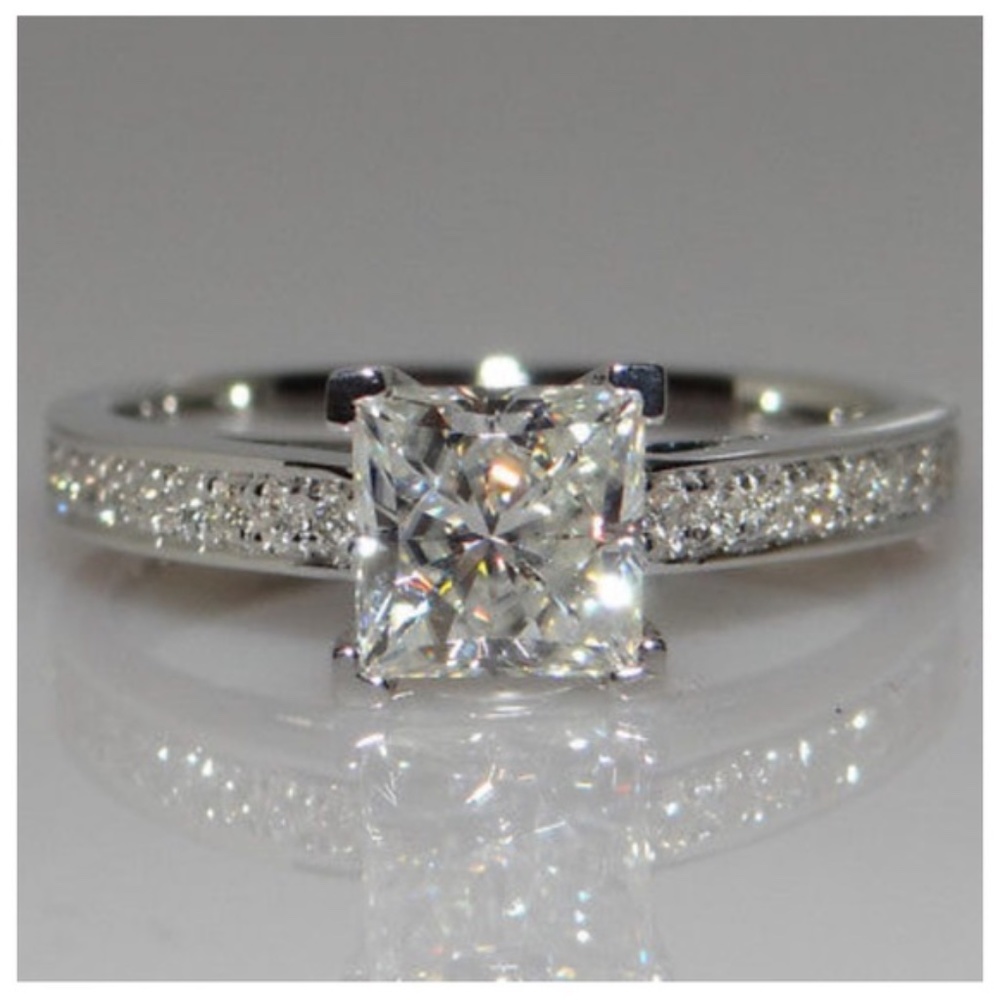 Princess Cut 925 Silver 0.76Ct Engagement CZ Ring - Picture 9 of 15